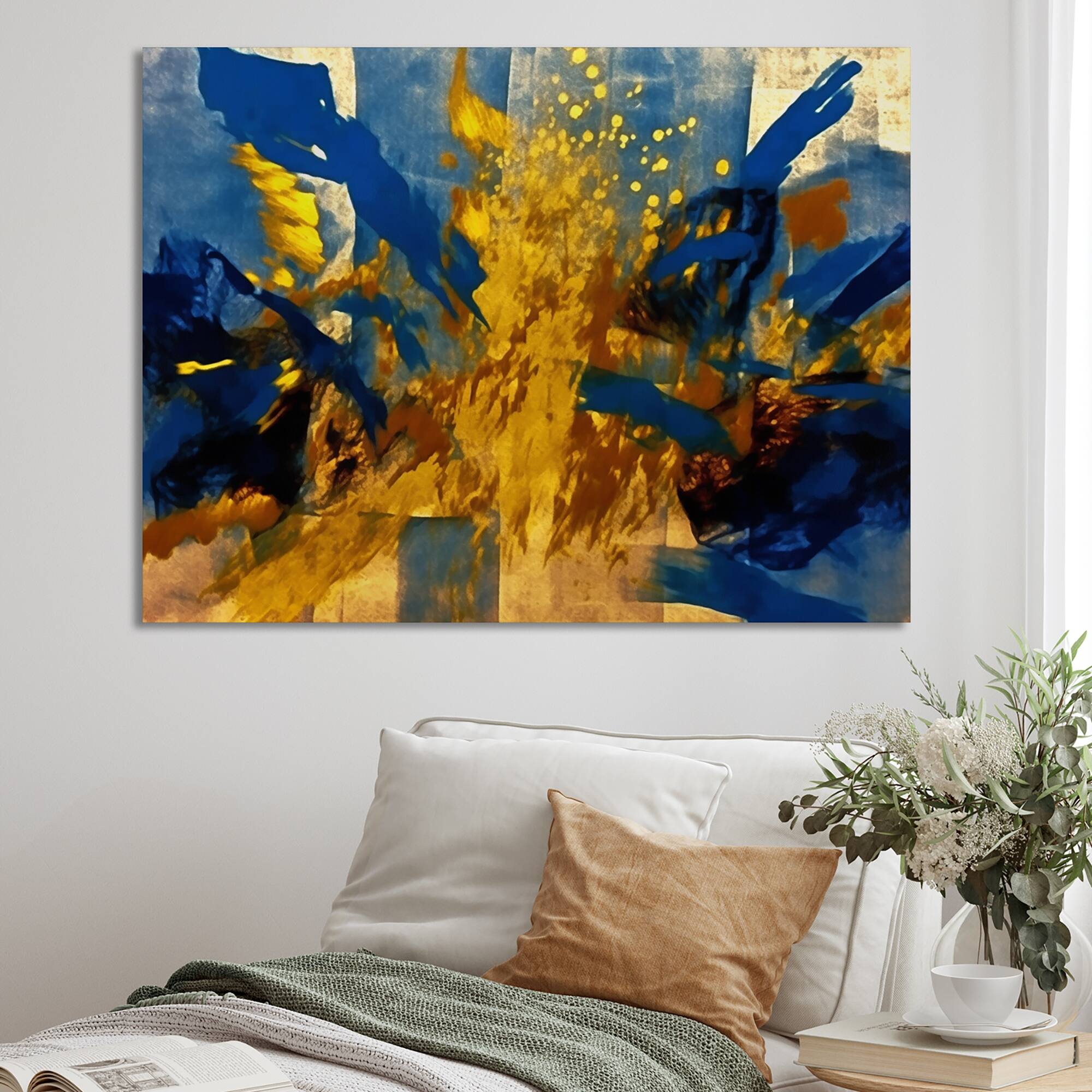 Designart "Lyrical Abstraction In Blue And Yellow" Abstract Collages